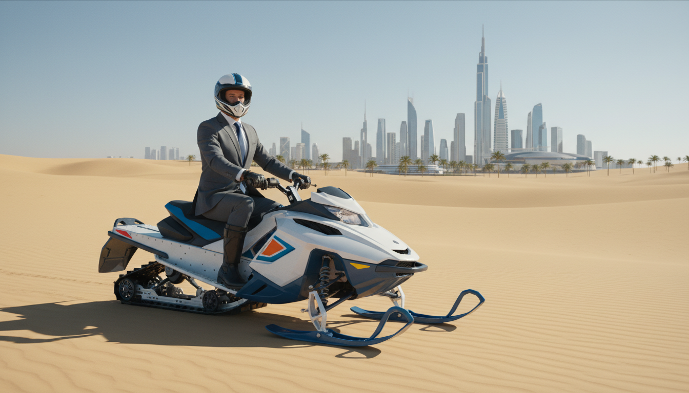 Snowmobile hero image in a desert landscape